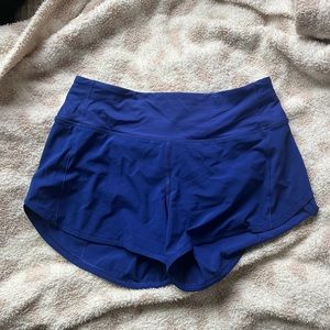 Lululemon blue speed up shorts, 4 inch, size 4
